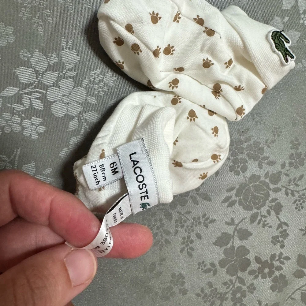 Lacoste Cream Baby Booties with Tan Paw-Prints